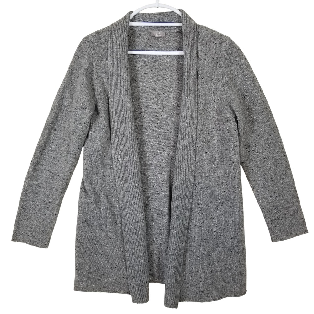 J. Jill Gray Wool Cashmere Blend Open Front Cardigan Sweater Italian Yarn Medium